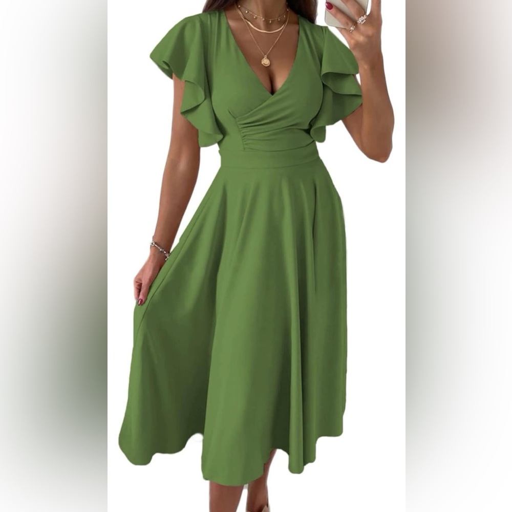 Dokotoo Women's V Neck Elegant Party Dress Short Sleeve Skater Dress SIZE XL